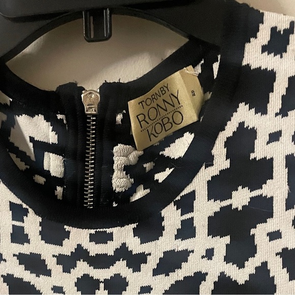 Torn by Ronny Kobo (Small) Black & White Patterned Body-con Sweater Mini Dress - Picture 6 of 13